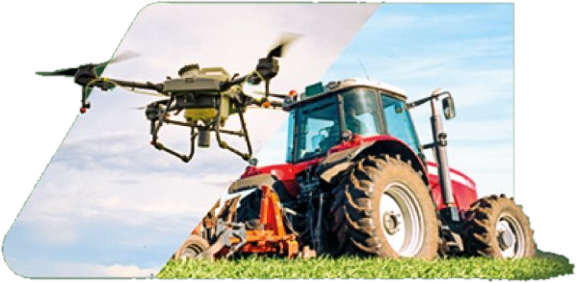 Drone e trator no campo